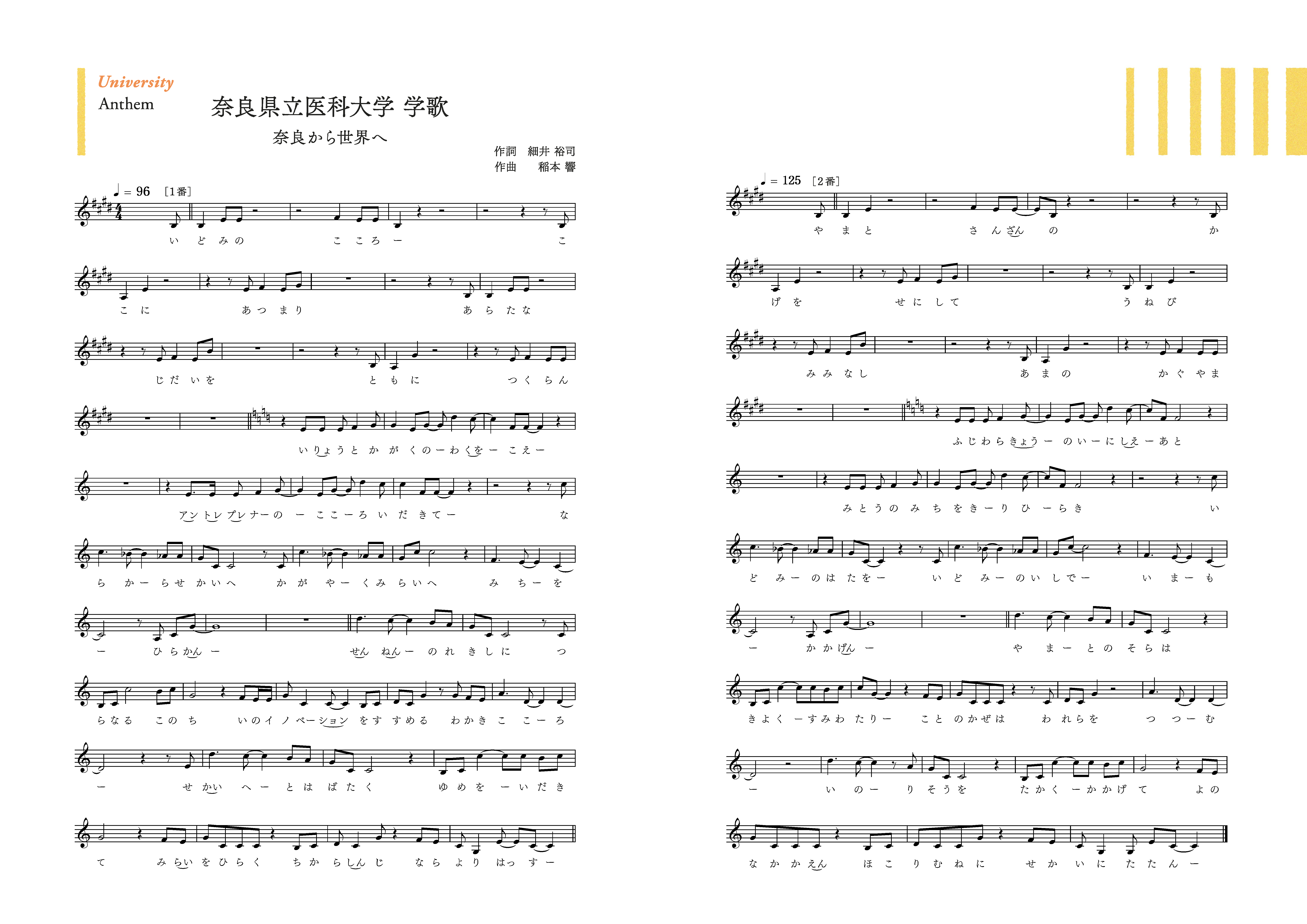 奈良県立医科大学学歌_公式楽譜